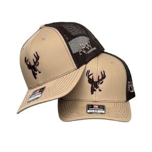 American Flyway Waterfowl 112 Khaki / Coffee Buck Logo Trucker HAT